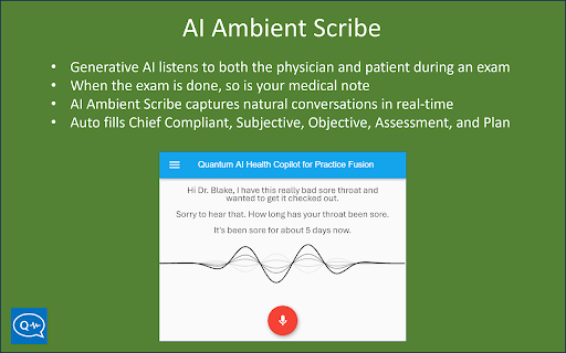 Quantum AI Health Copilot and Ambient Scribe for Practice Fusion网页截图,Quantum AI Health Copilot and Ambient Scribe for Practice Fusion网页快照