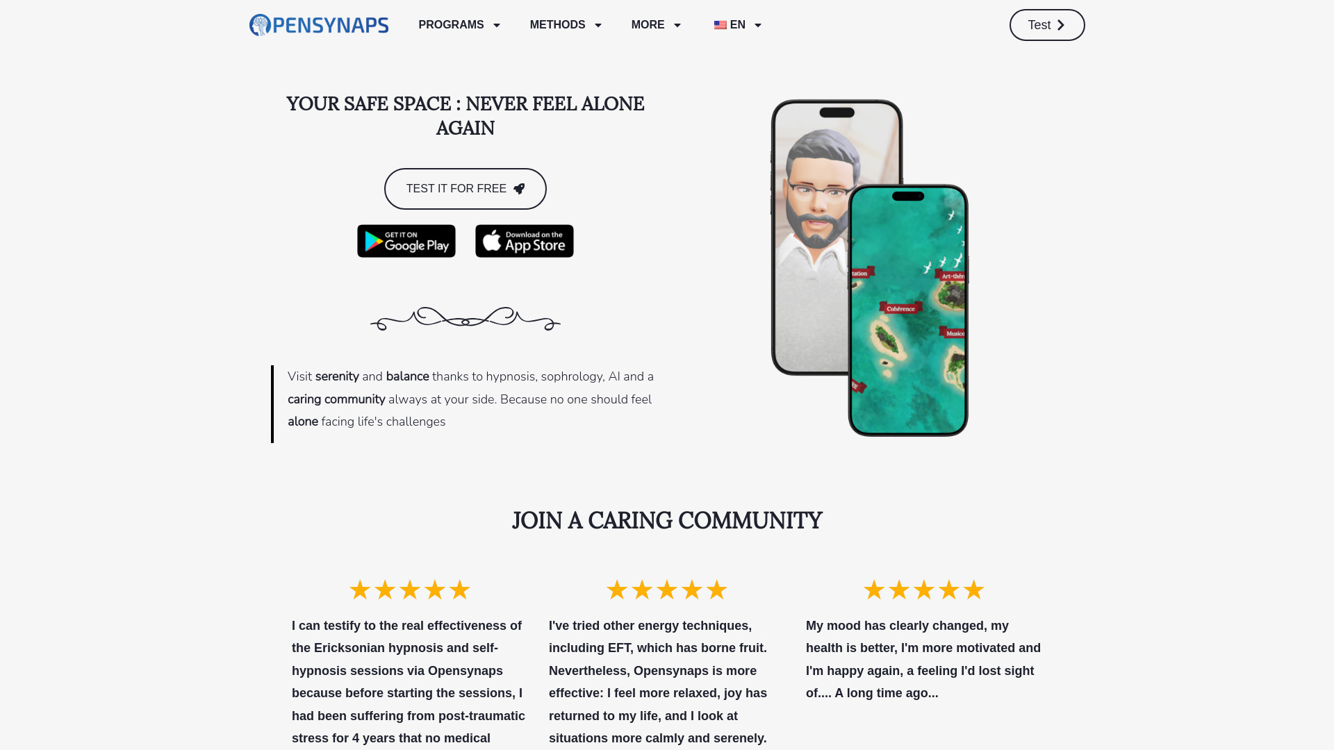 OpenSynaps AI – Your safe place, never feel alone anymore网页截图,OpenSynaps AI – Your safe place, never feel alone anymore网页快照