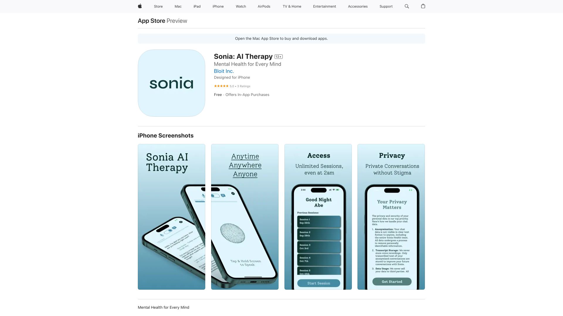 Sonia: AI Therapy网页截图,Sonia: AI Therapy网页快照