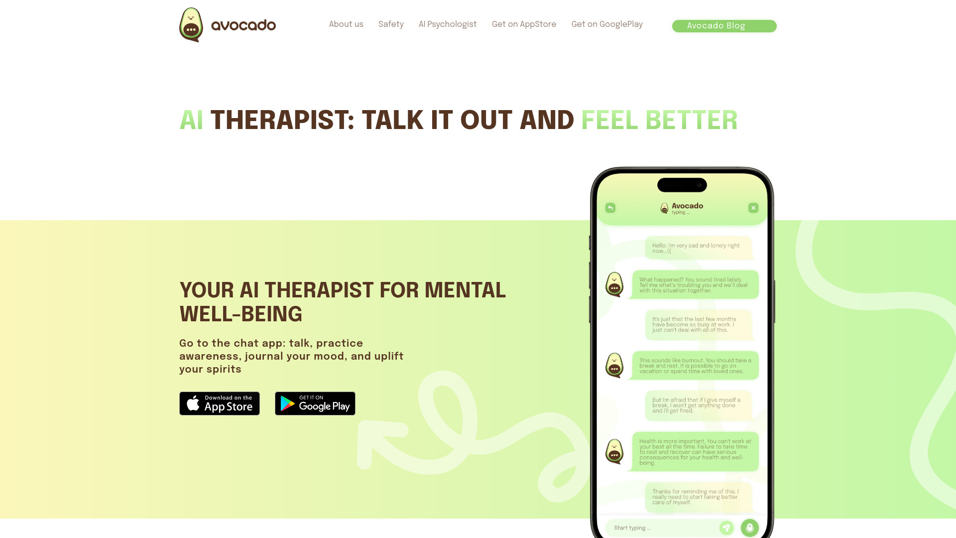 Avocado AI Therapist网页截图,Avocado AI Therapist网页快照