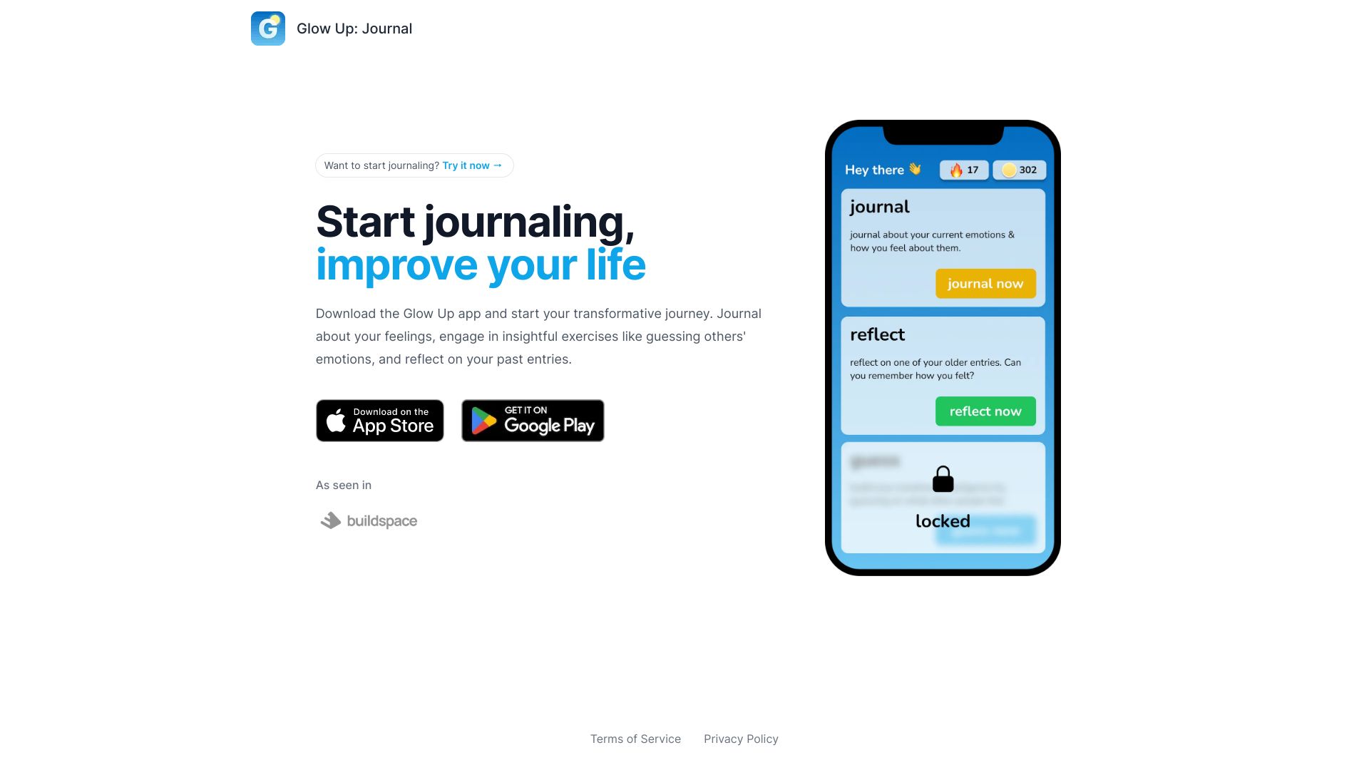 Glow Up: Journal & Coach网页截图,Glow Up: Journal & Coach网页快照