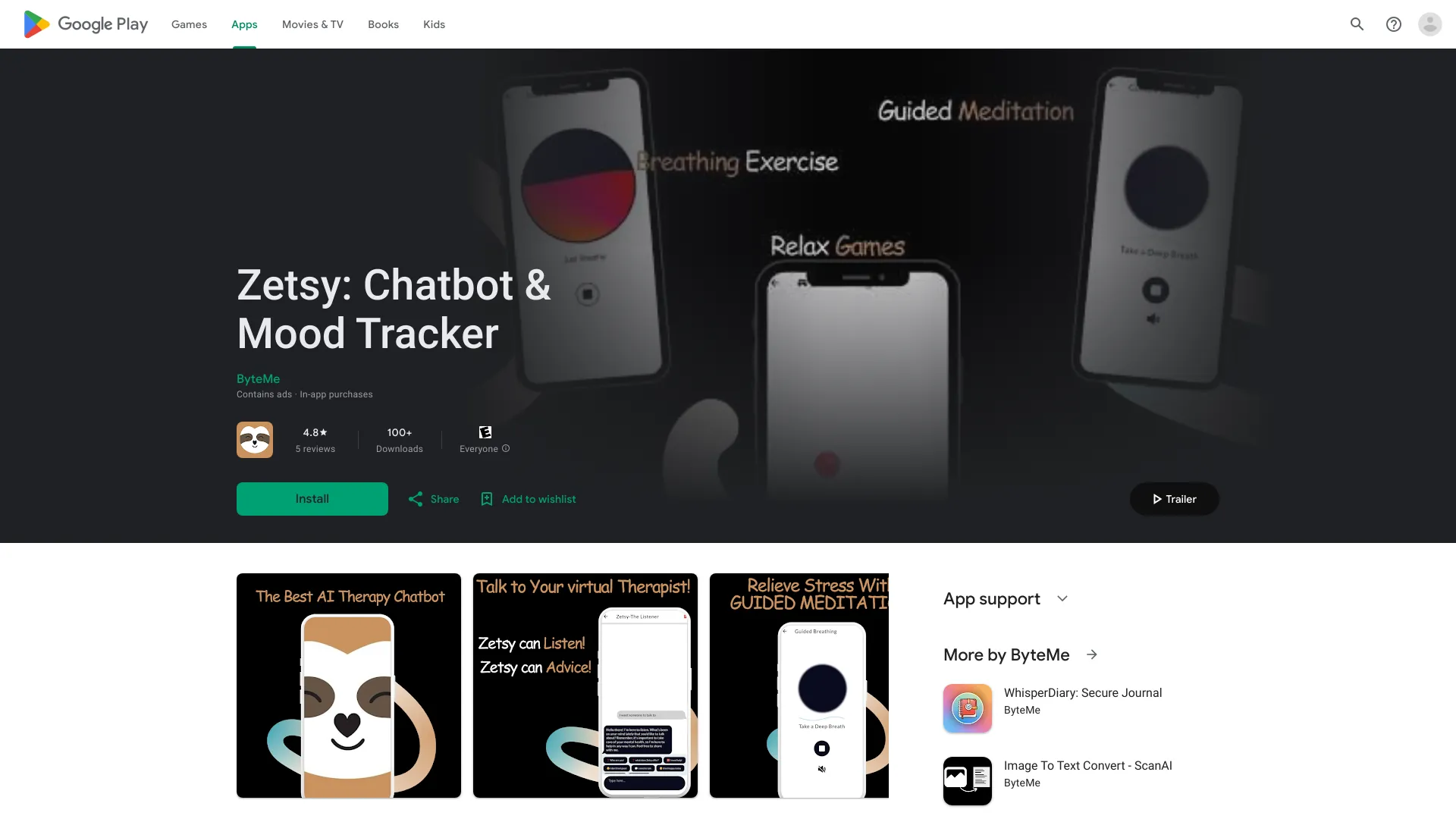 Zetsy: AI Therapy Chatbot & Mood Tracker网页截图,Zetsy: AI Therapy Chatbot & Mood Tracker网页快照