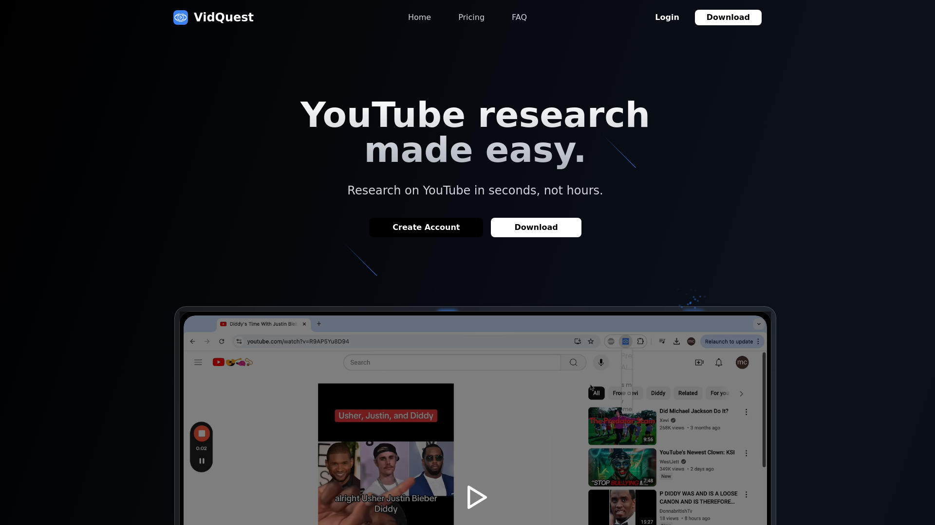 VidQuest AI网页截图,VidQuest AI网页快照