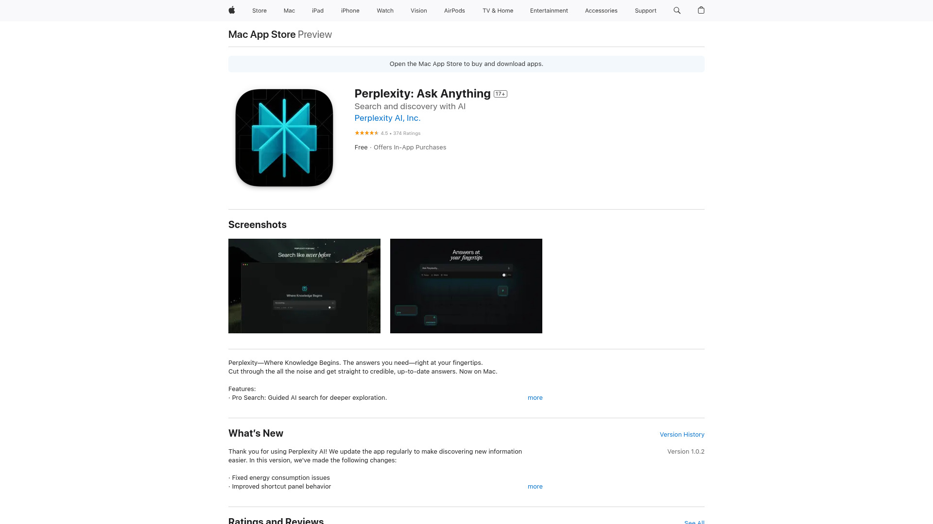 Perplexity for Mac网页截图,Perplexity for Mac网页快照