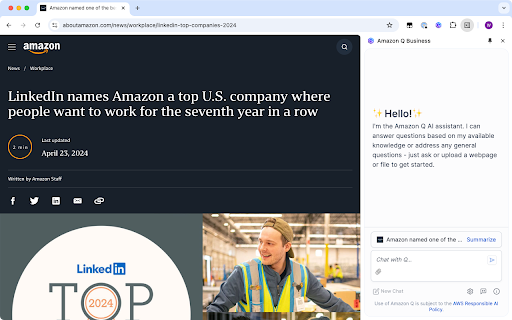 Amazon Q Business网页截图,Amazon Q Business网页快照