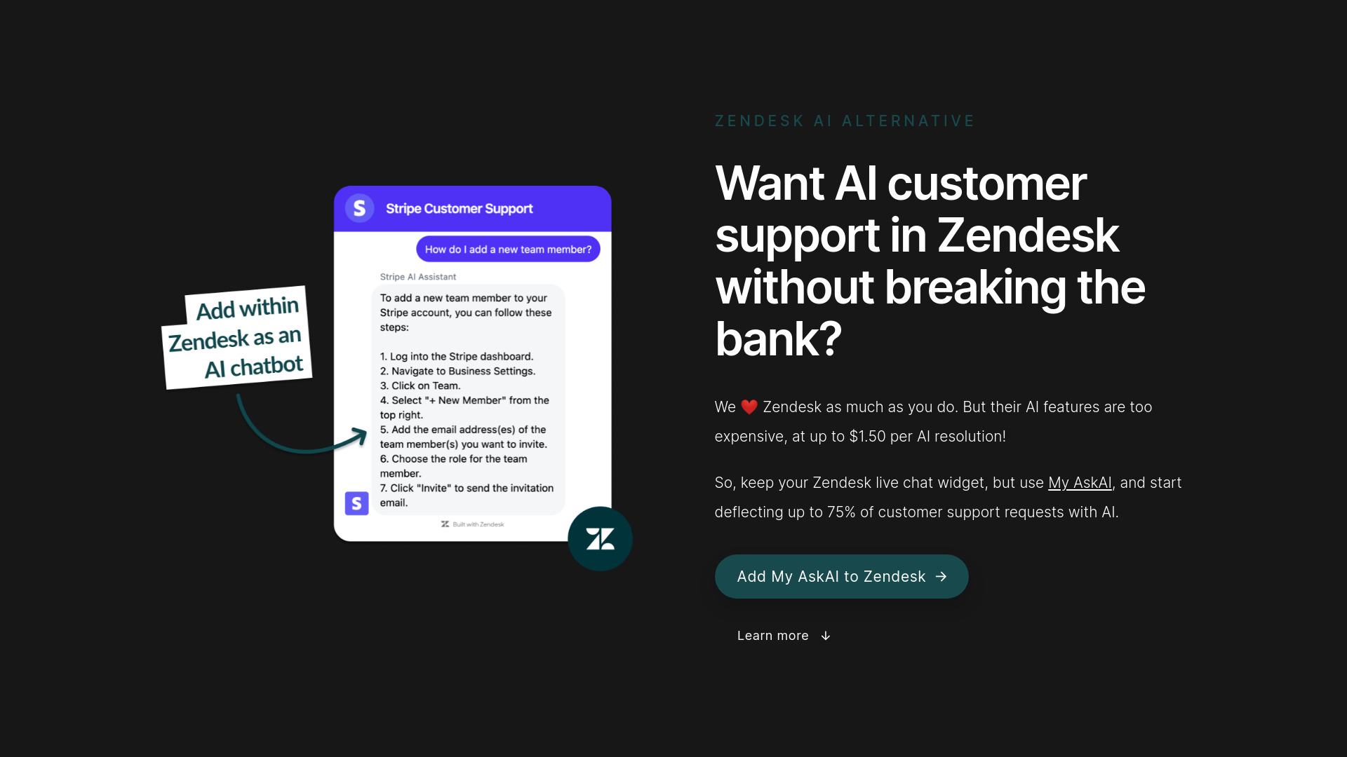 Zendesk AI (but cheaper)网页截图,Zendesk AI (but cheaper)网页快照