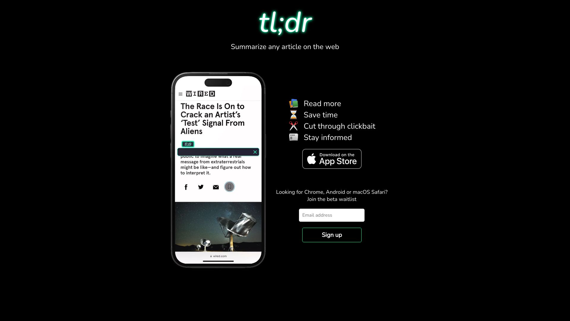 tl;dr AI Summarizer网页截图,tl;dr AI Summarizer网页快照