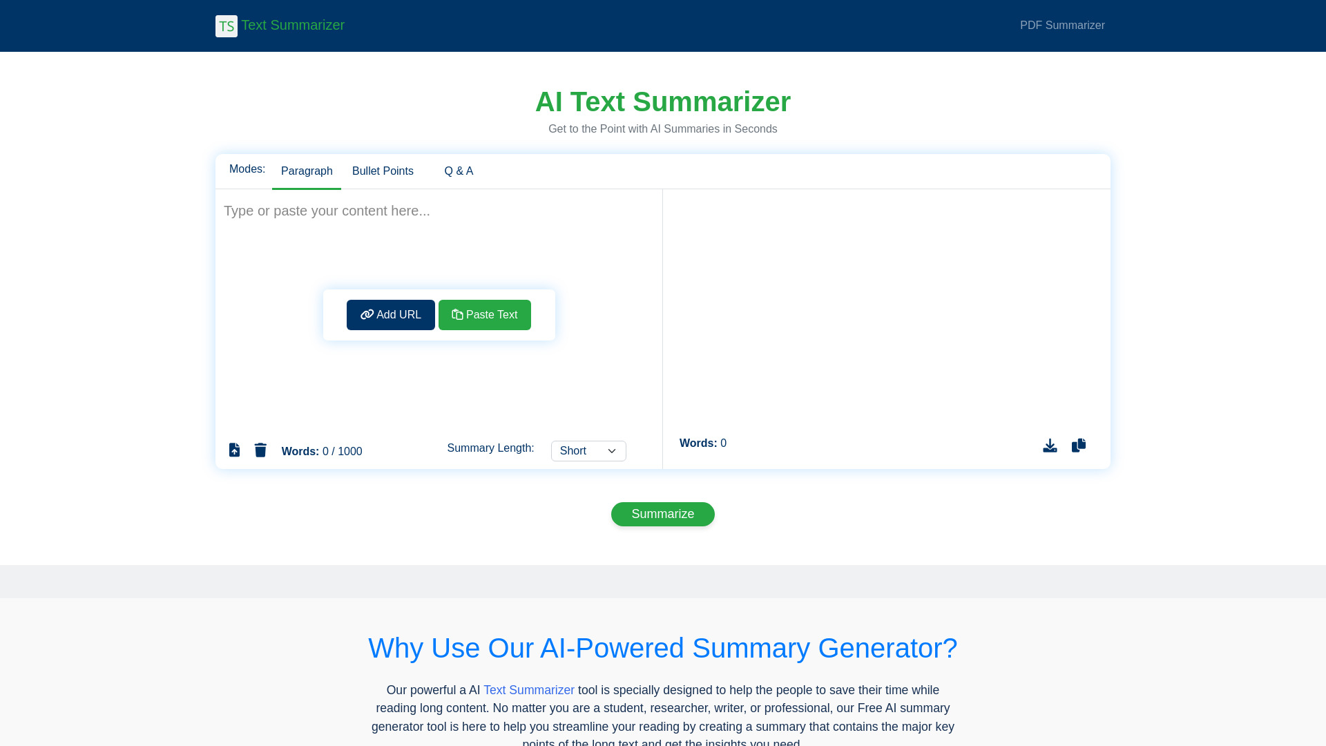 AI Text Summarizer网页截图,AI Text Summarizer网页快照