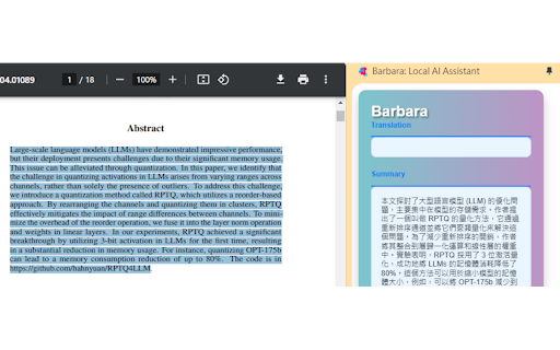 Barbara: Local AI Assistant for Translation and Summaries网页截图,Barbara: Local AI Assistant for Translation and Summaries网页快照