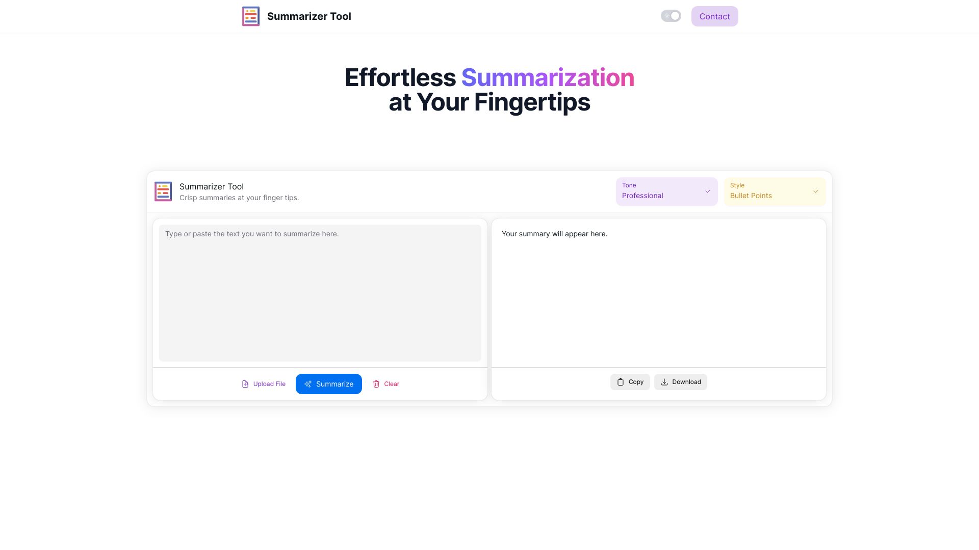 Summarizer Tool网页截图,Summarizer Tool网页快照