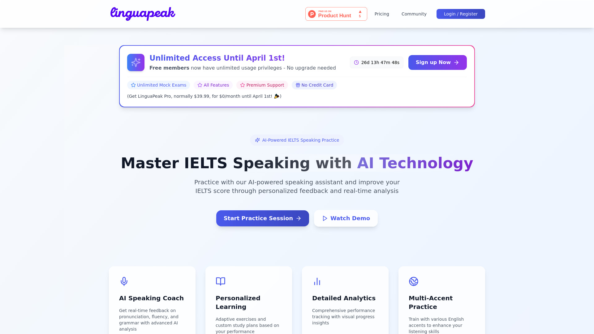 Linguapeak | IELTS speaking AI assistant网页截图,Linguapeak | IELTS speaking AI assistant网页快照