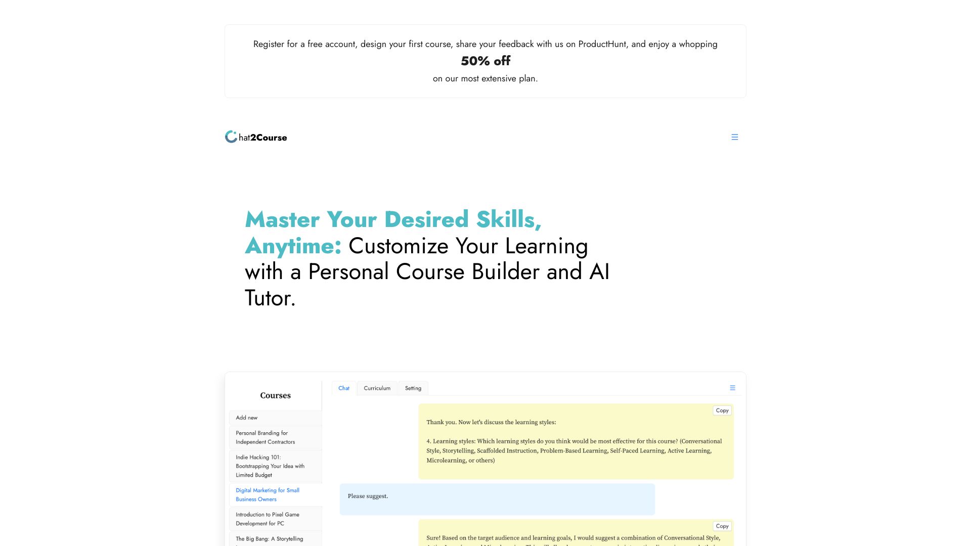 Chat2Course网页截图,Chat2Course网页快照