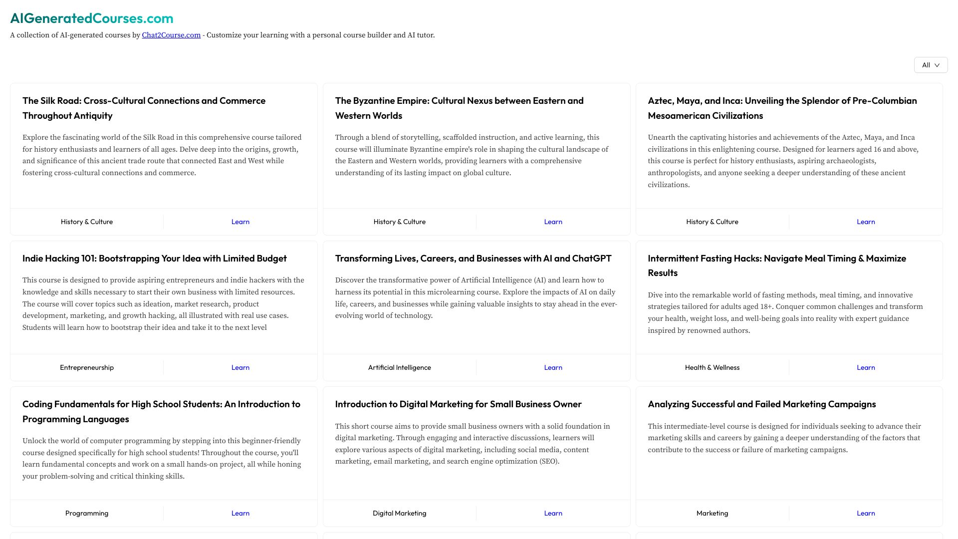 AIGeneratedCourses.com网页截图,AIGeneratedCourses.com网页快照