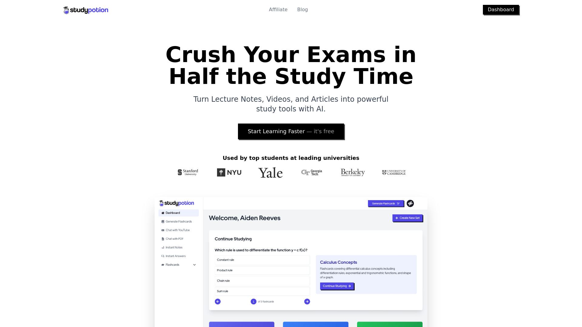 Study Potion AI网页截图,Study Potion AI网页快照