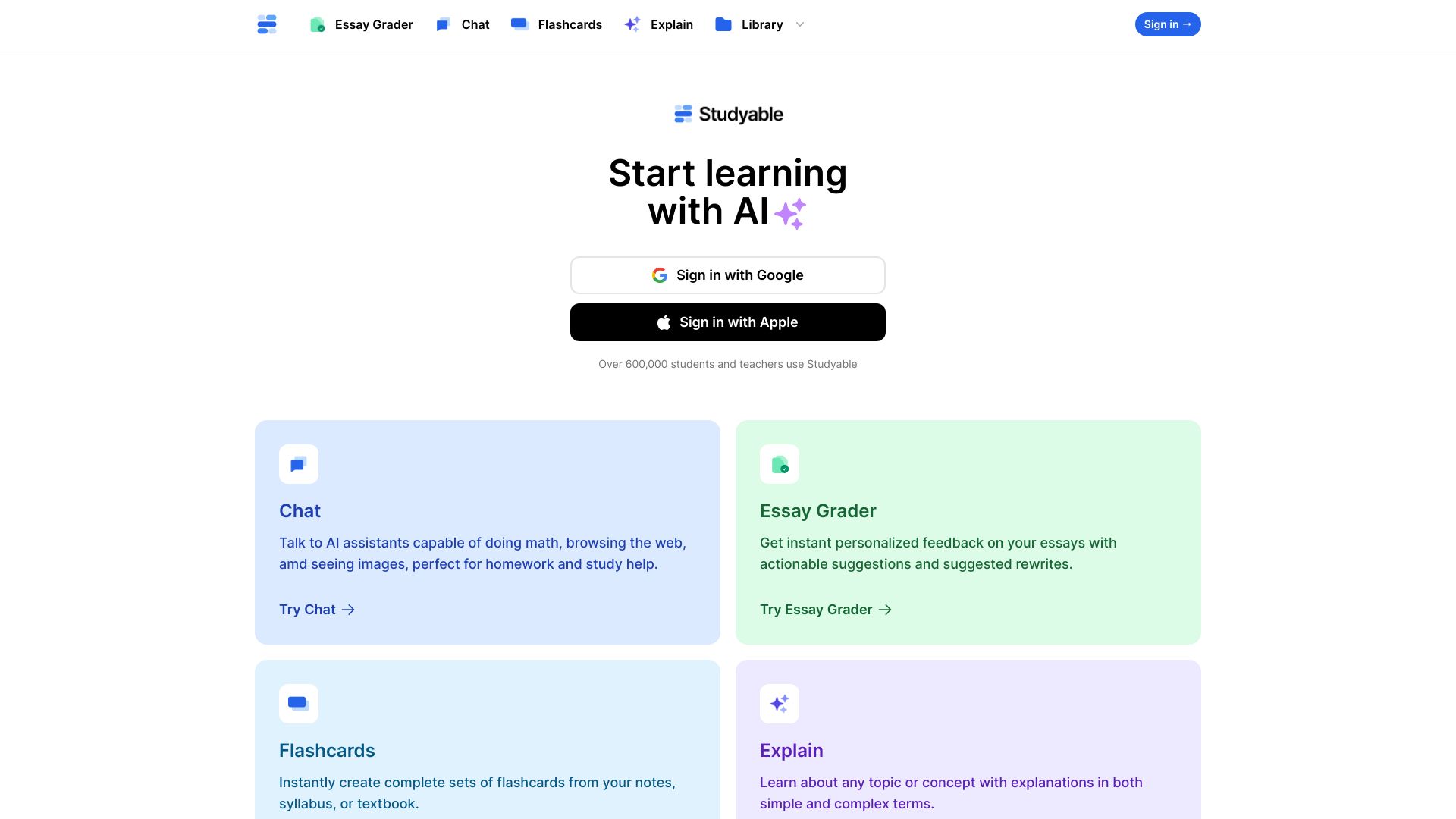 Studyable – AI Learning Tools & Flash Cards网页截图,Studyable – AI Learning Tools & Flash Cards网页快照