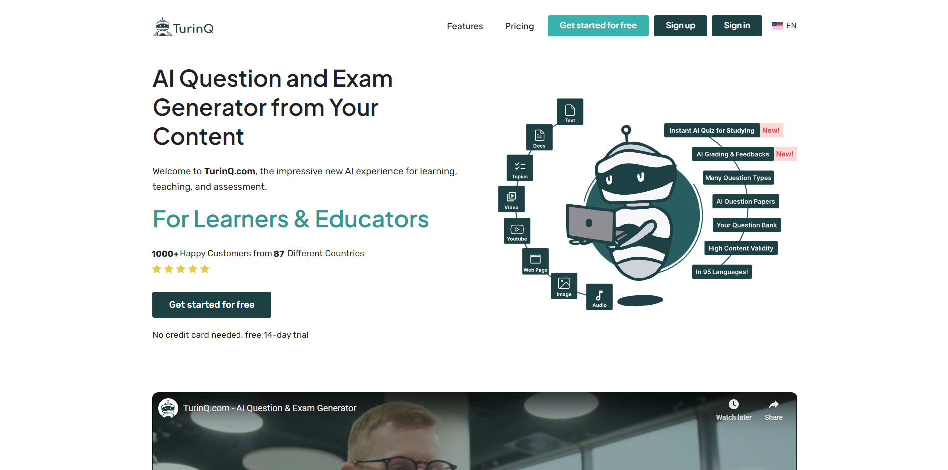 Turinq.com AI Question and Exam Generator网页截图,Turinq.com AI Question and Exam Generator网页快照