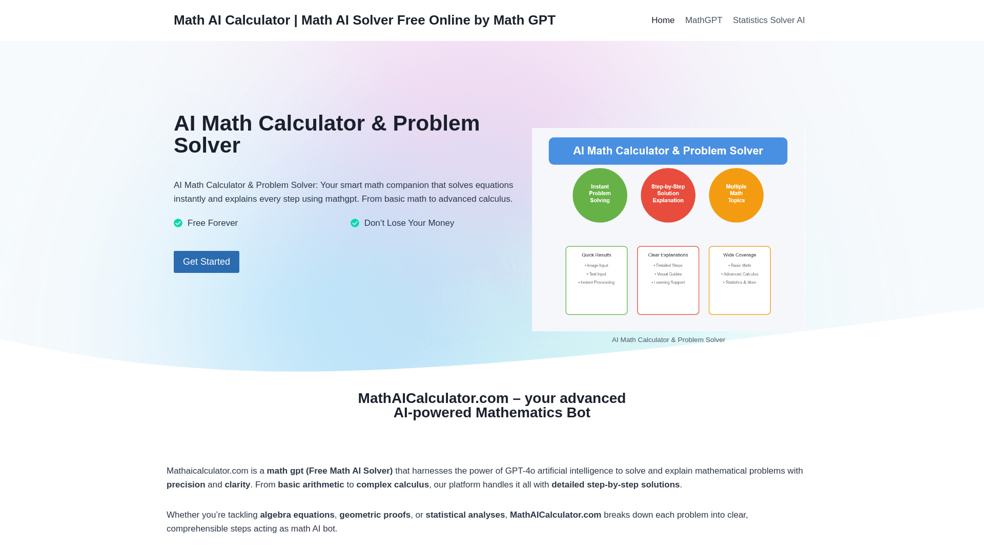 AI Math Calculator & Problem Solver网页截图,AI Math Calculator & Problem Solver网页快照