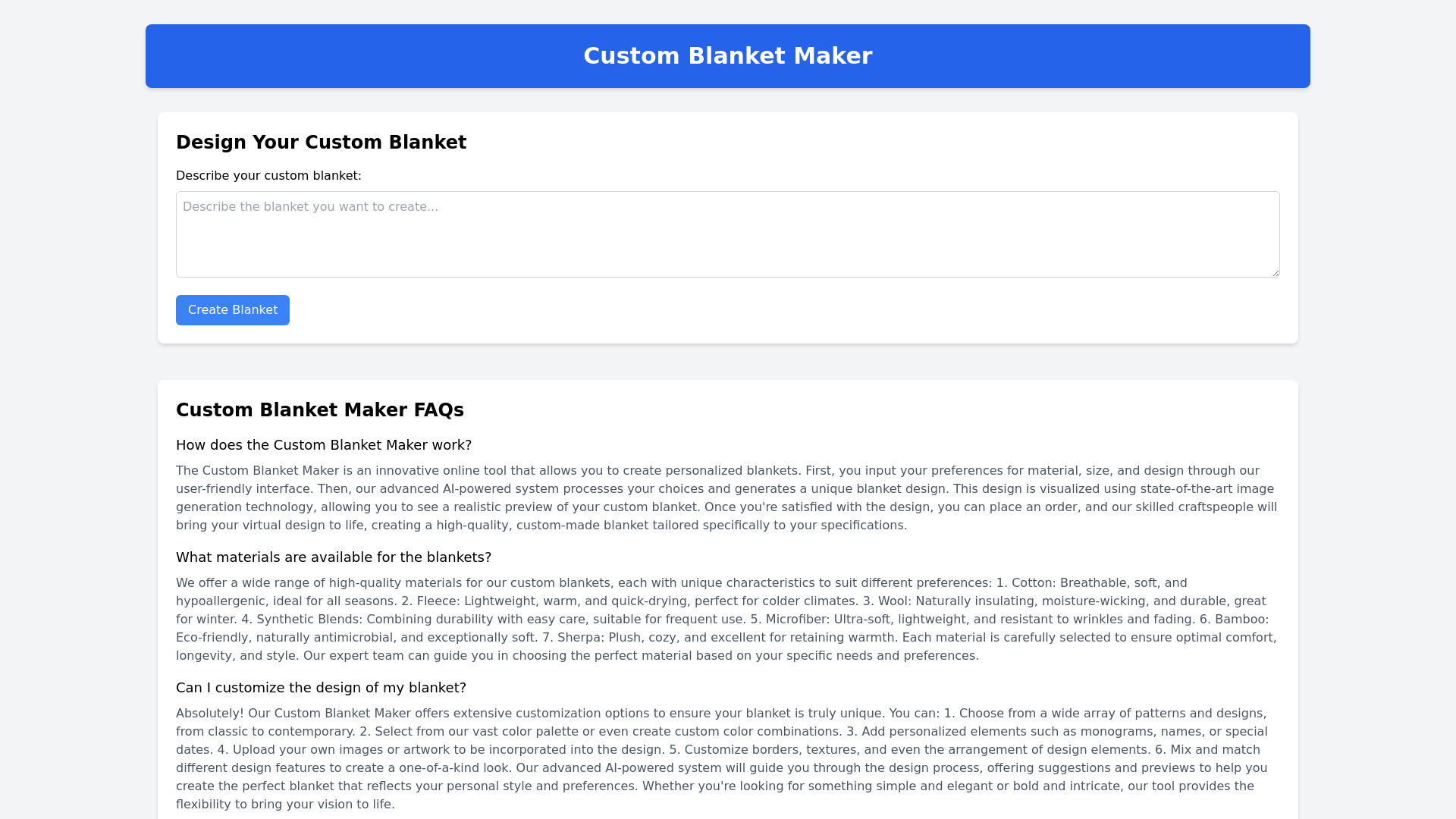 Custom Blanket Maker网页截图,Custom Blanket Maker网页快照