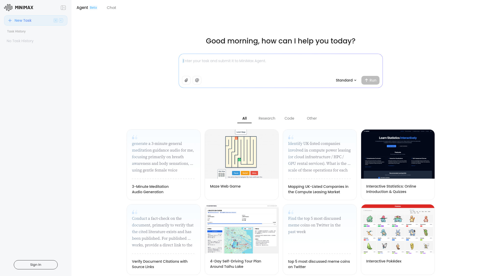MiniMax Agent网页截图,MiniMax Agent网页快照