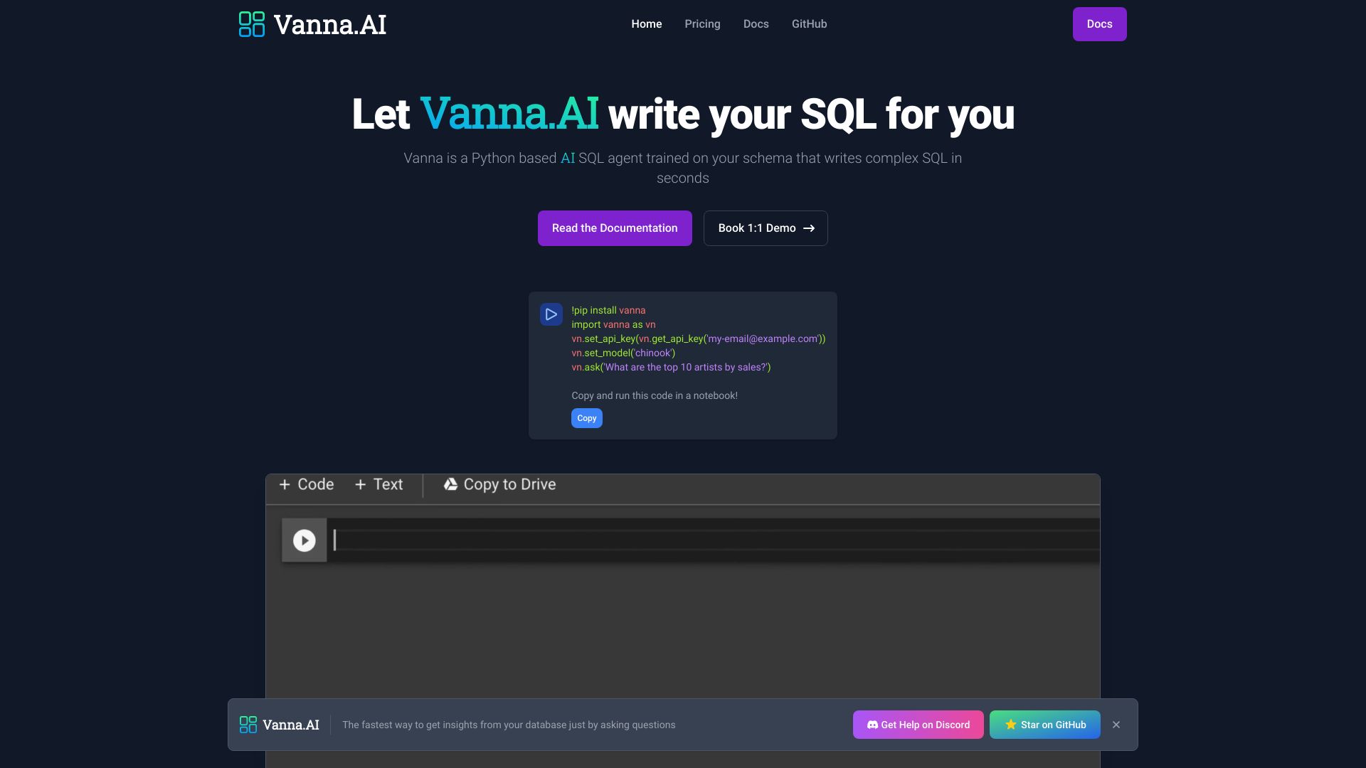 Vanna AI网页截图,Vanna AI网页快照
