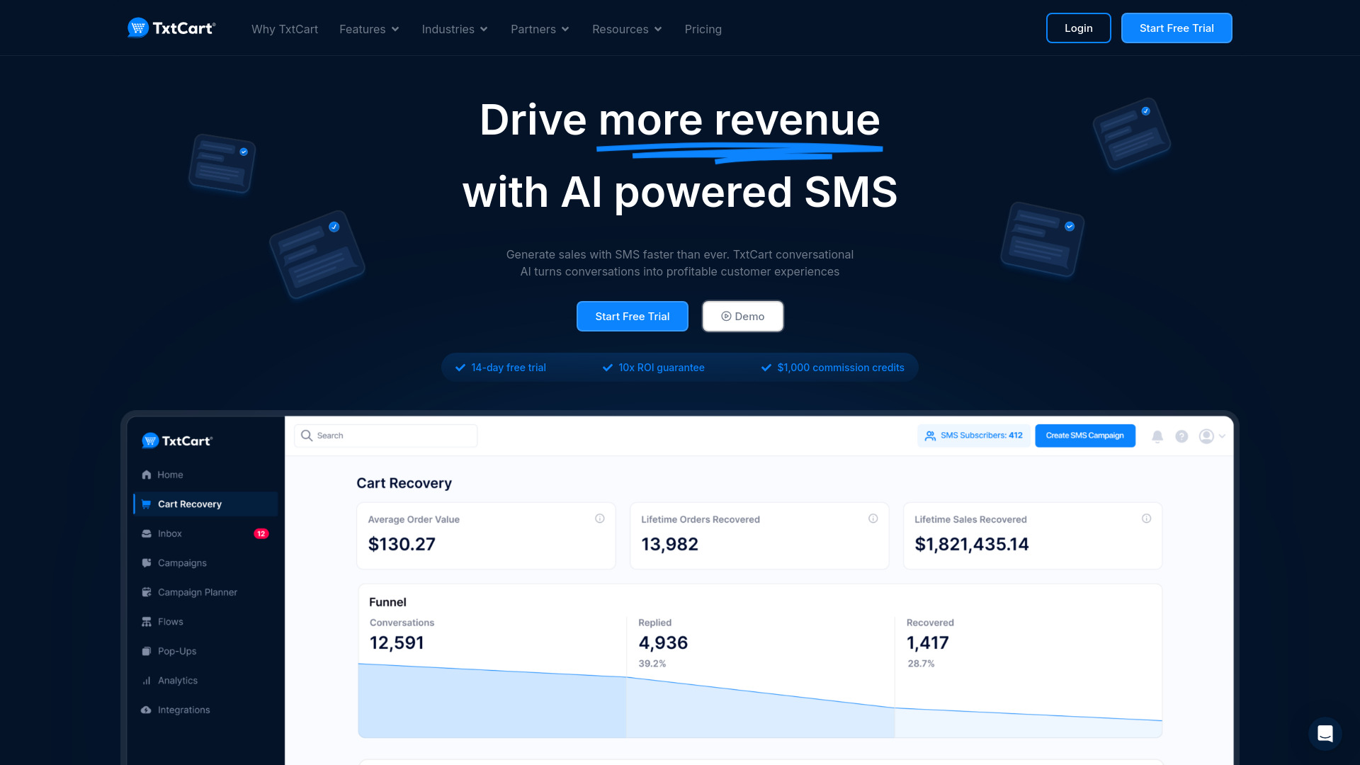TxtCart: SMS Marketing & AI网页截图,TxtCart: SMS Marketing & AI网页快照