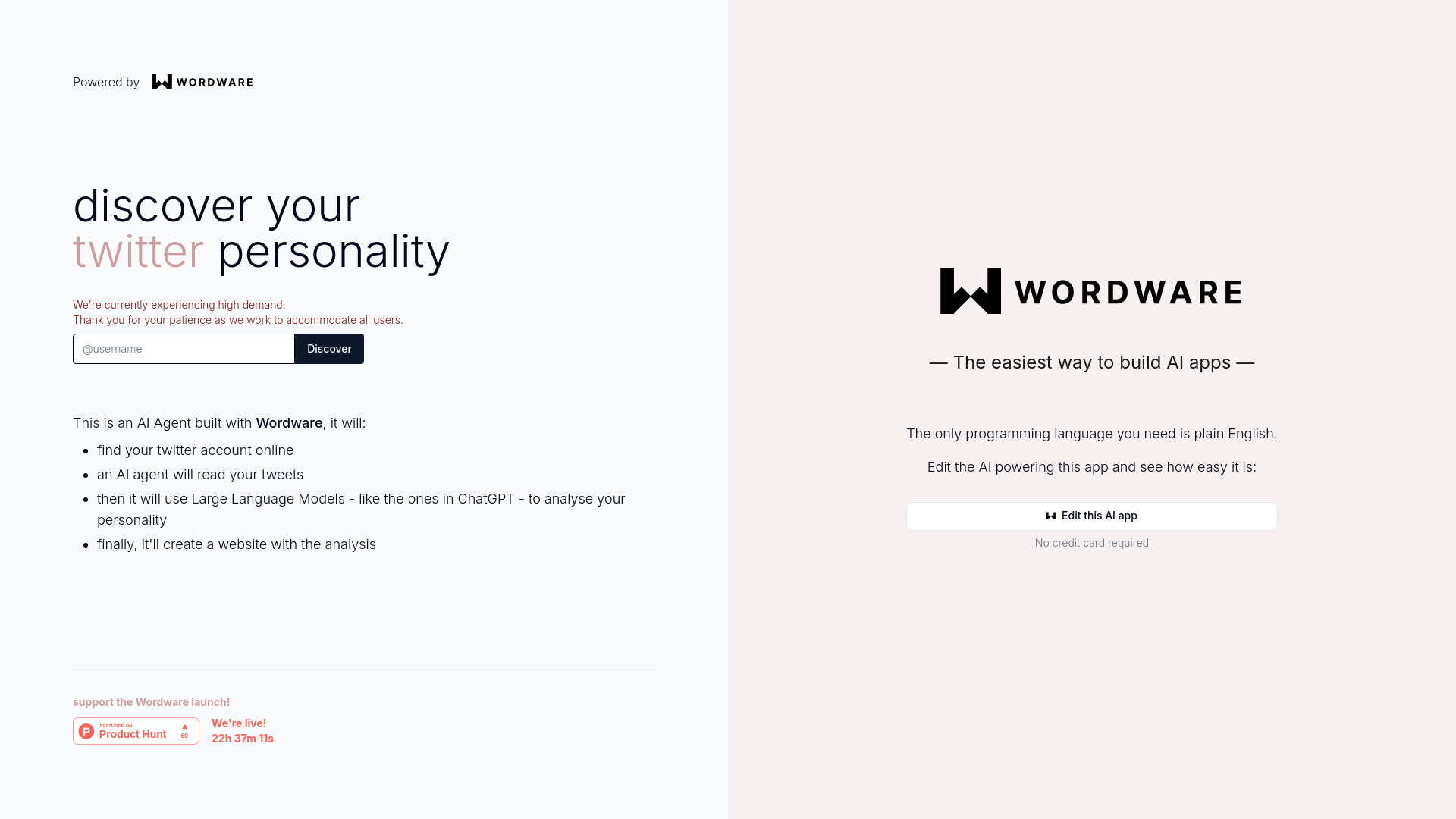 Twitter Personality Analysis – AI agent网页截图,Twitter Personality Analysis – AI agent网页快照