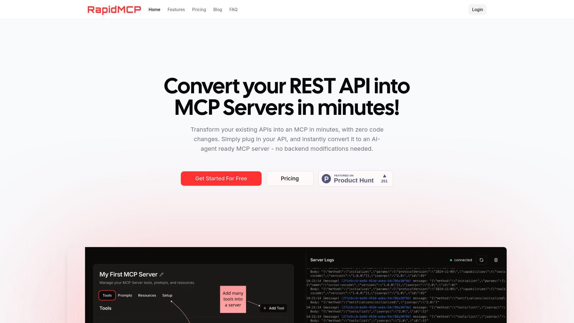 RapidMCP网页截图,RapidMCP网页快照