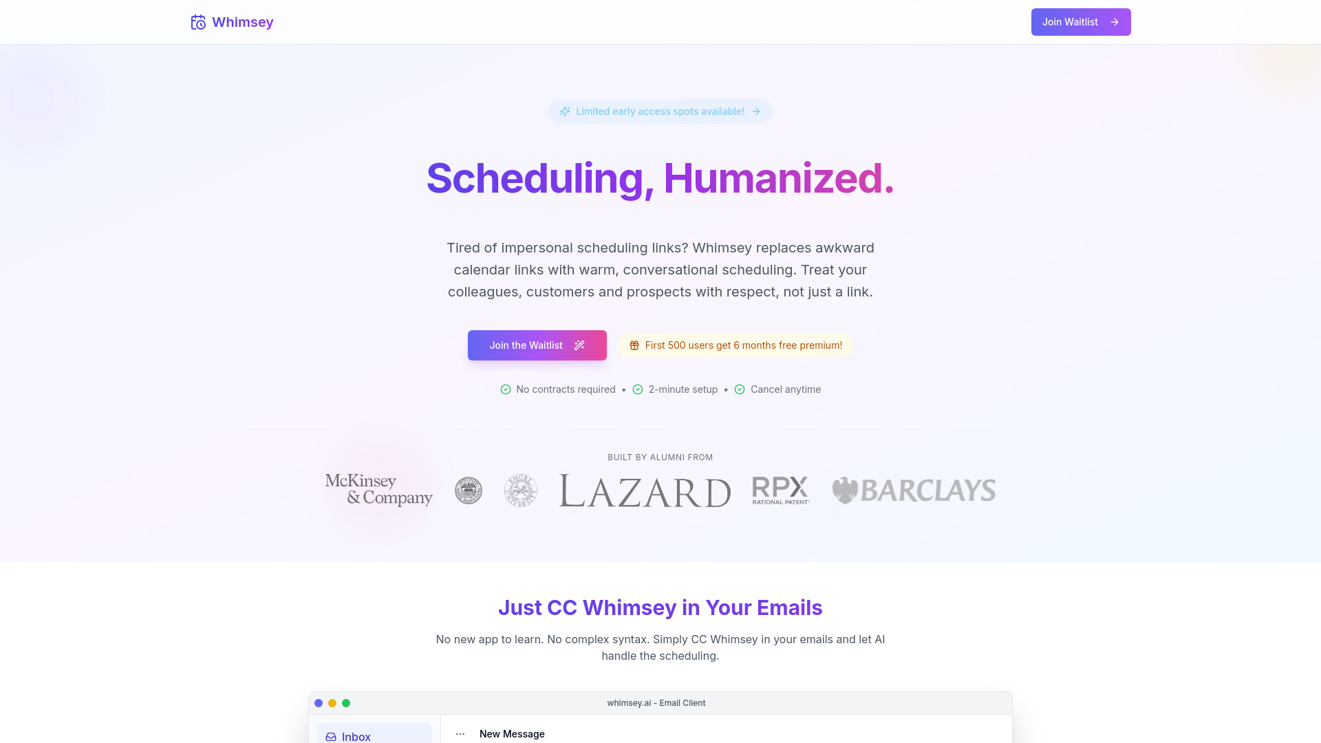 Whimsey: AI Scheduling Assistant网页截图,Whimsey: AI Scheduling Assistant网页快照