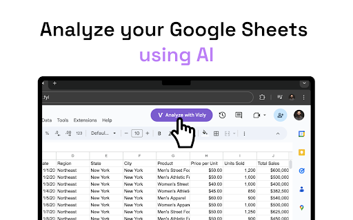 Vizly – Analyze Google Sheets with AI网页截图,Vizly – Analyze Google Sheets with AI网页快照