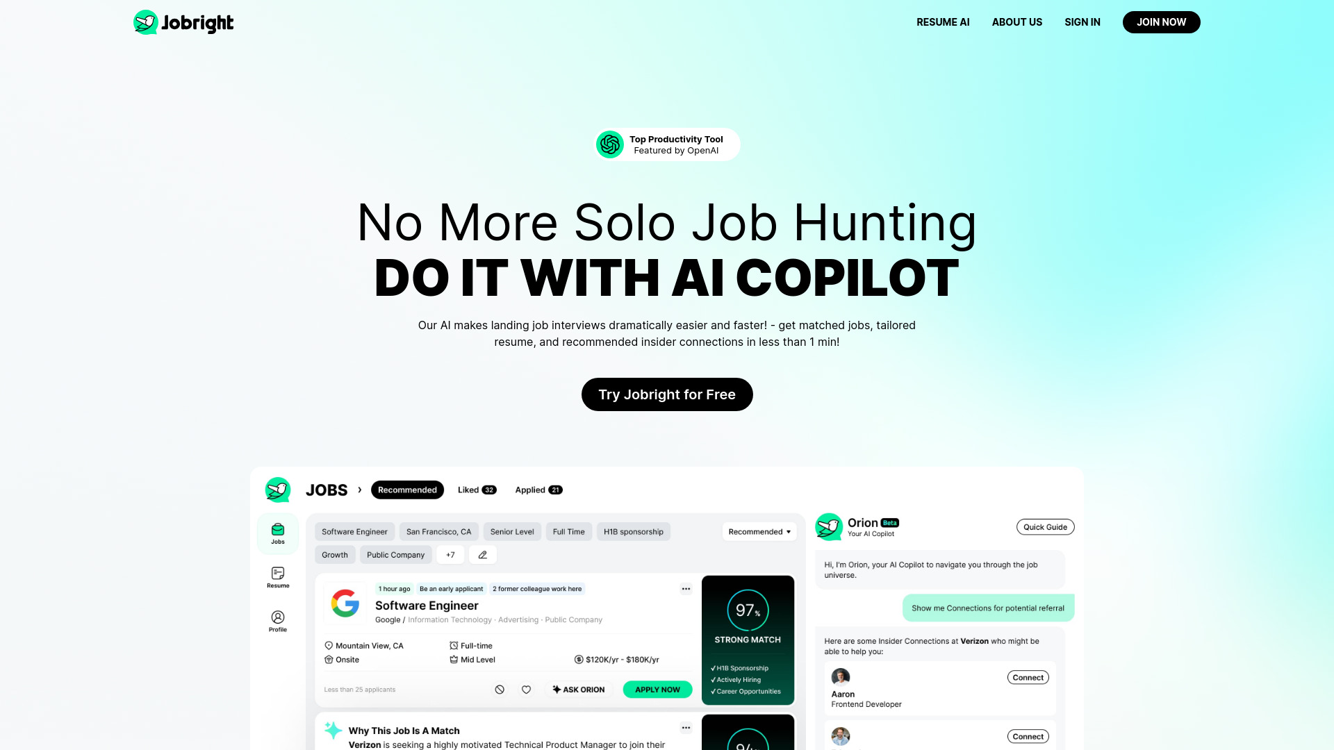 Jobright.ai网页截图,Jobright.ai网页快照