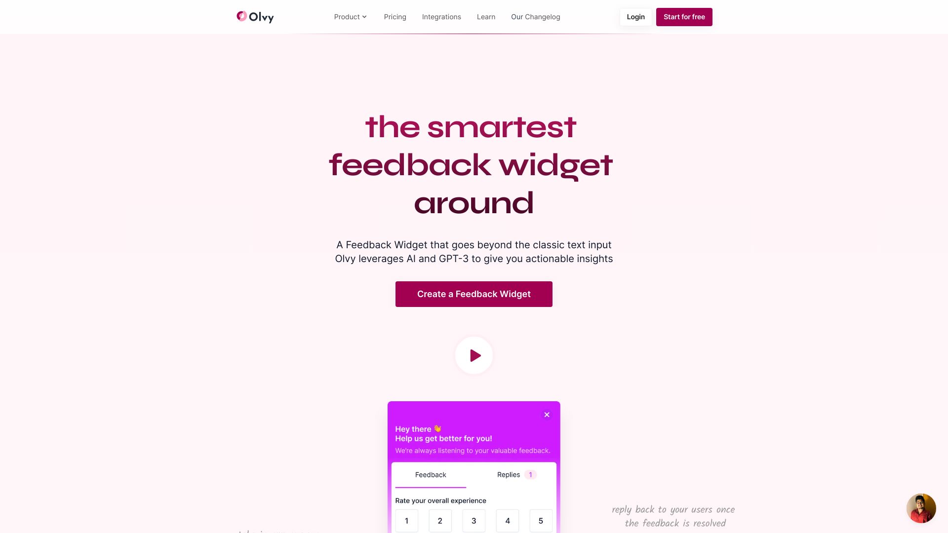 Feedback Widget by Olvy网页截图,Feedback Widget by Olvy网页快照