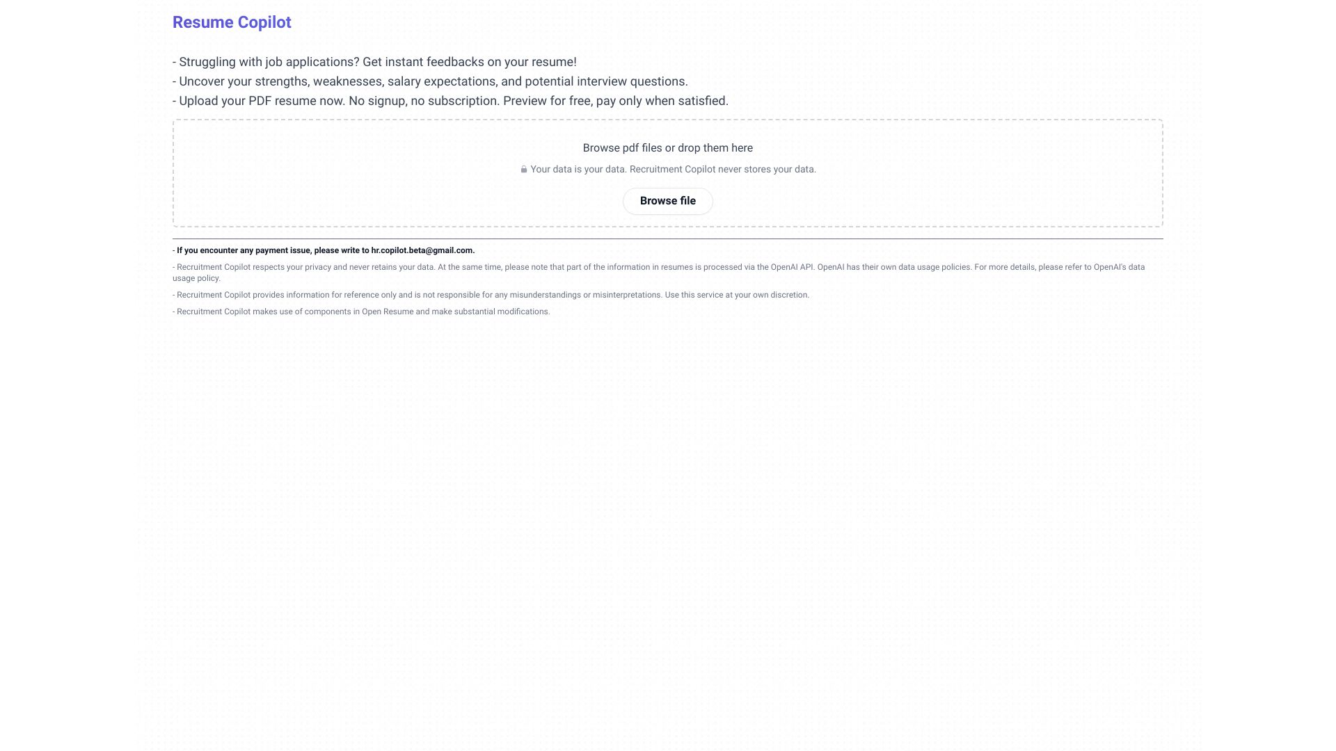 Resume Copilot网页截图,Resume Copilot网页快照