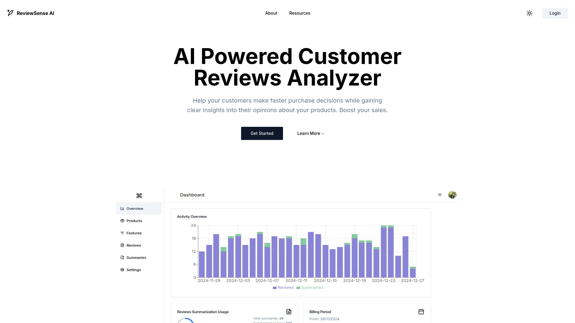 ReviewSense AI网页截图,ReviewSense AI网页快照