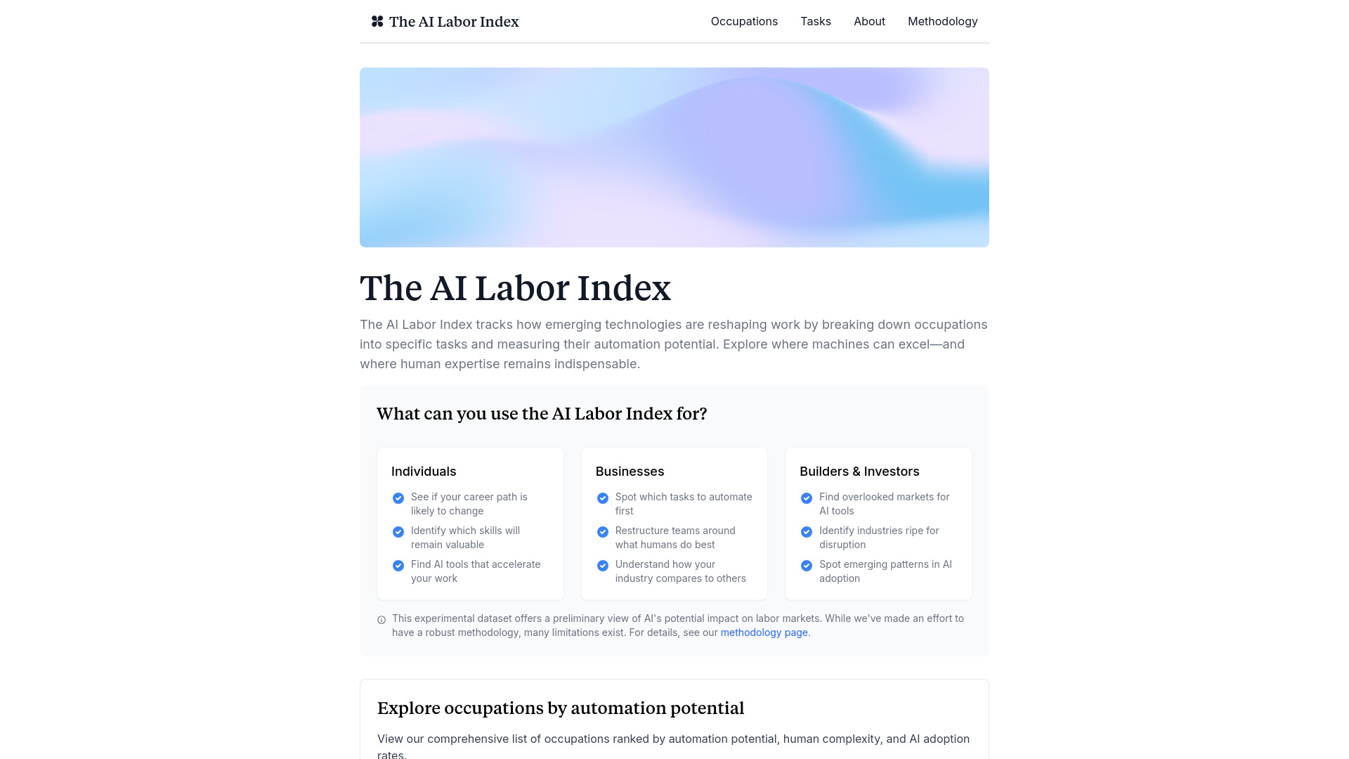 The AI Labor Index网页截图,The AI Labor Index网页快照