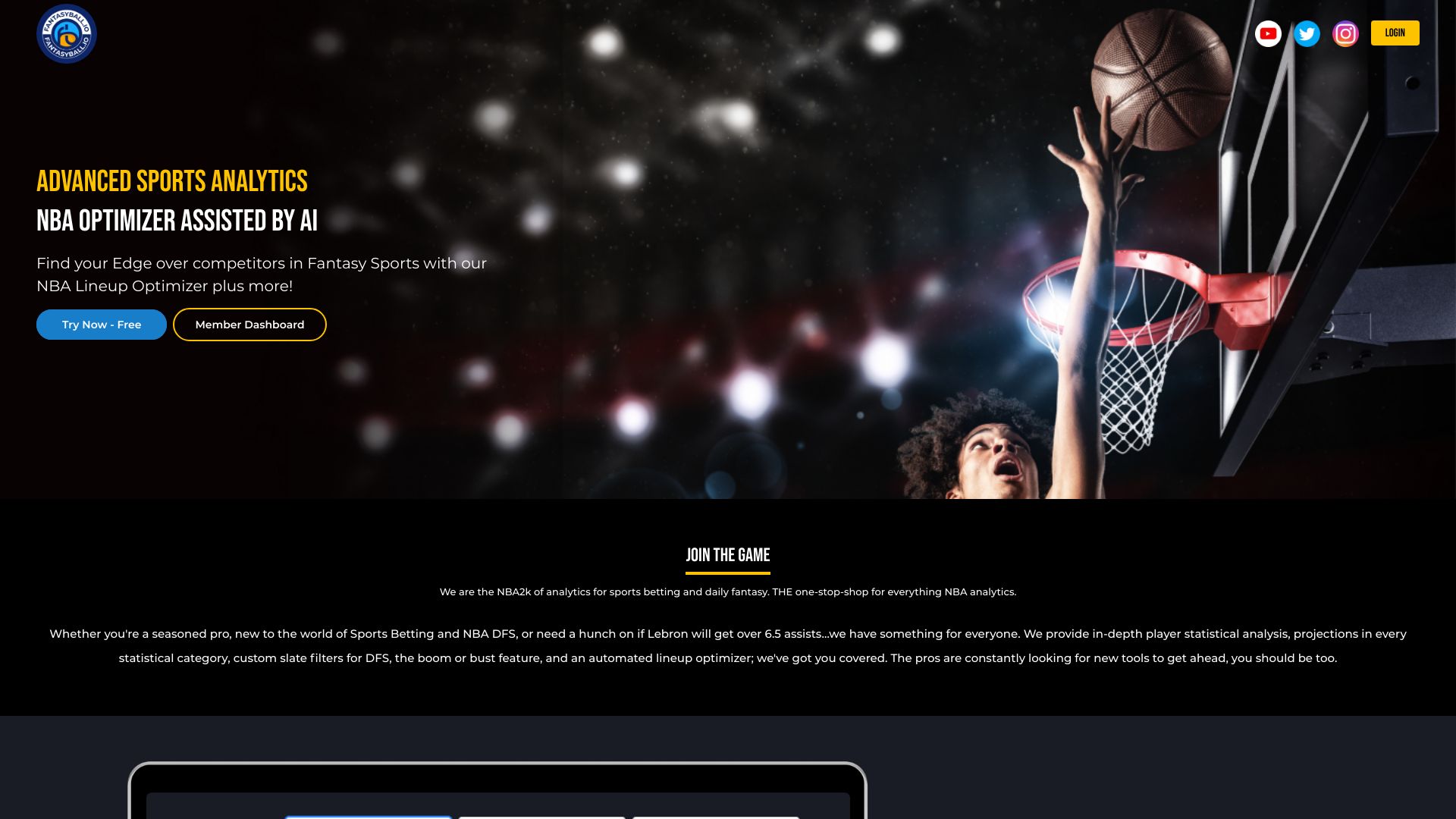 FantasyBall NBA Optimizer网页截图,FantasyBall NBA Optimizer网页快照