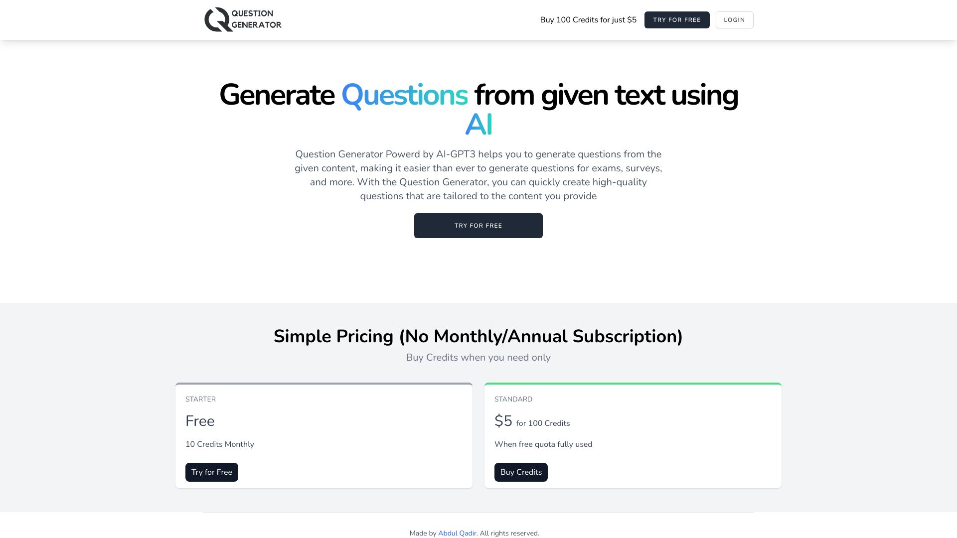 Question Generator网页截图,Question Generator网页快照