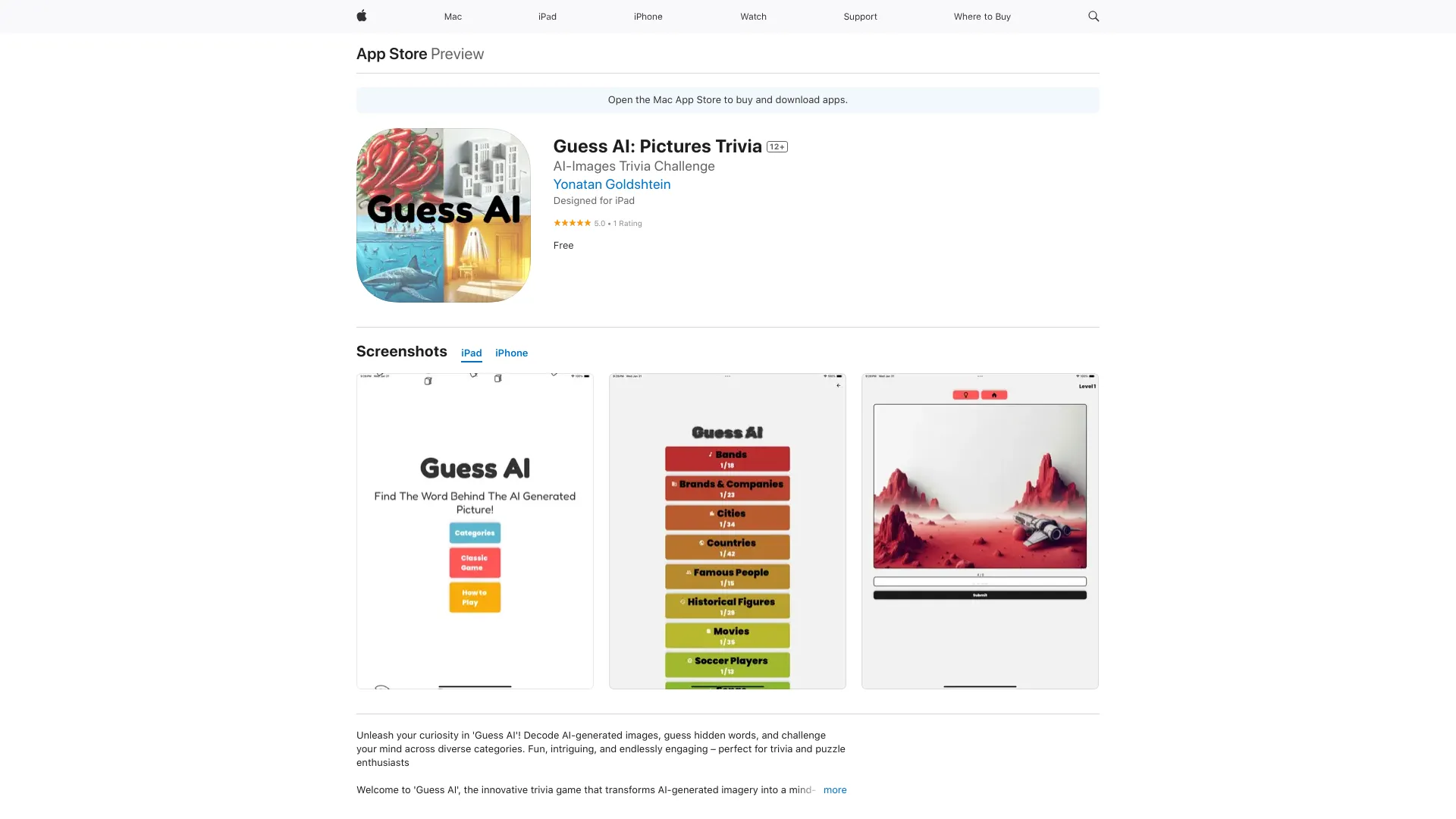 Guess AI – Pictures Trivia网页截图,Guess AI – Pictures Trivia网页快照