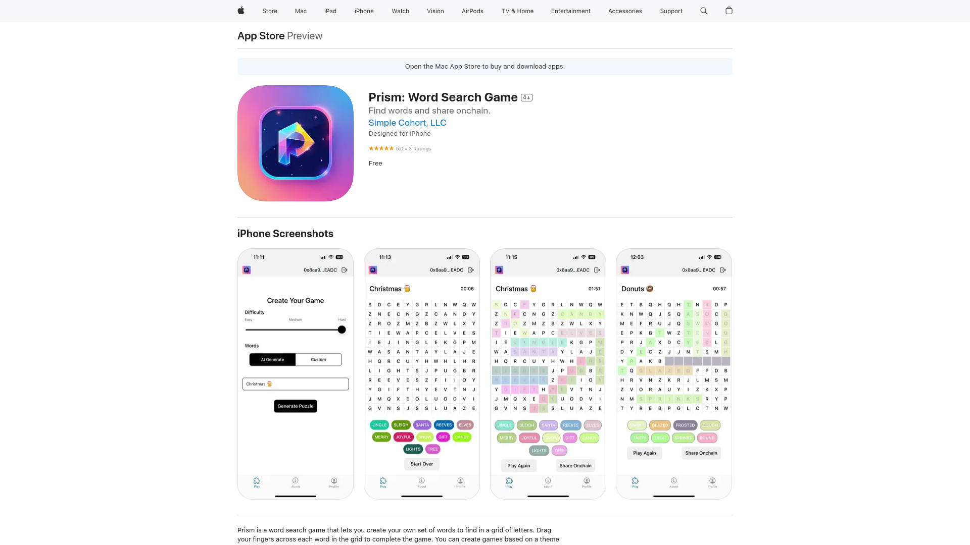 Prism: Word Search Game网页截图,Prism: Word Search Game网页快照