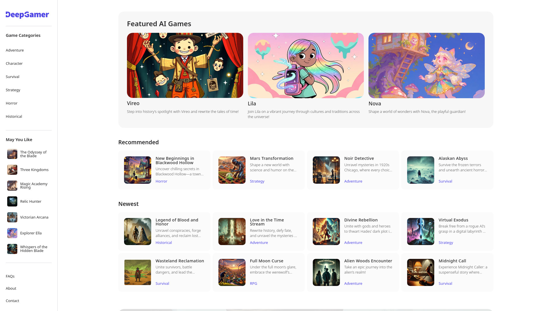 DeepGamer网页截图,DeepGamer网页快照