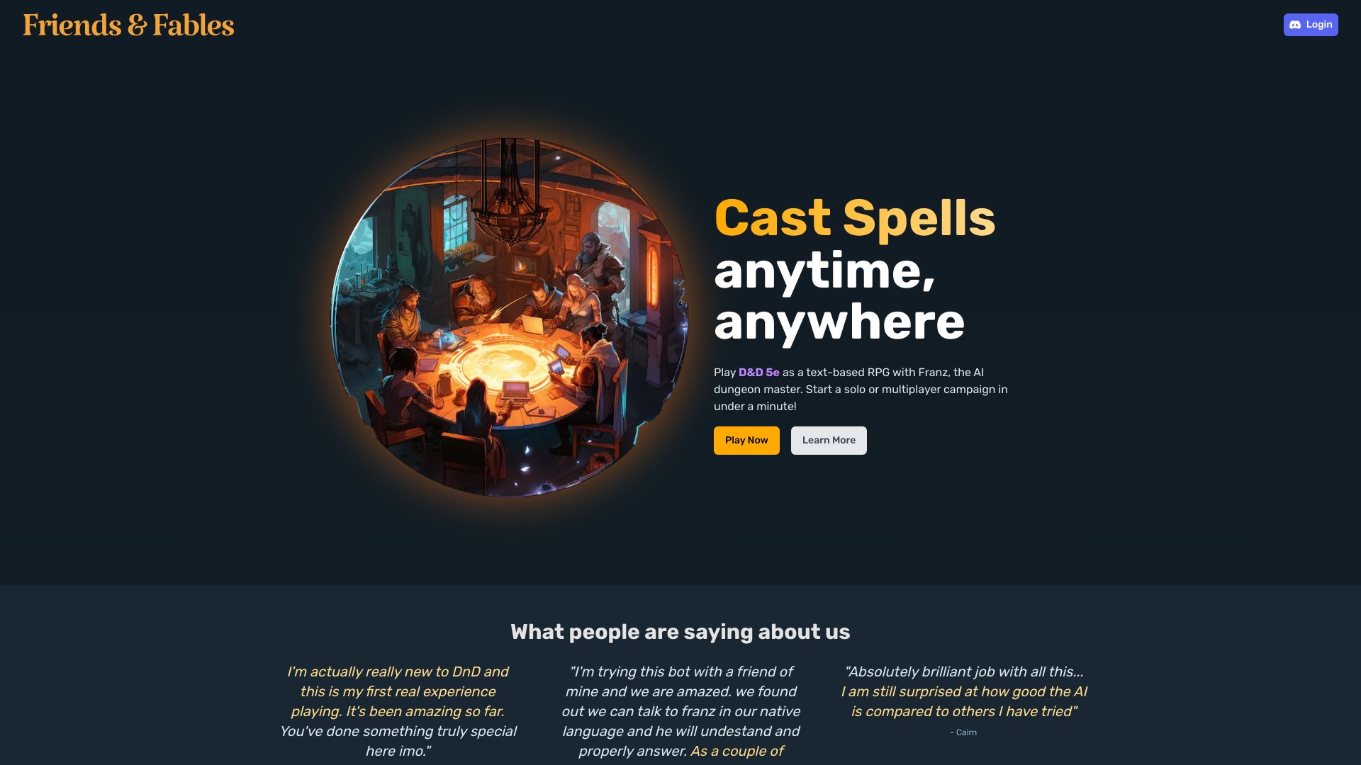 Friends & Fables – AI RPG Dungeon Master for D&D 5e网页截图,Friends & Fables – AI RPG Dungeon Master for D&D 5e网页快照