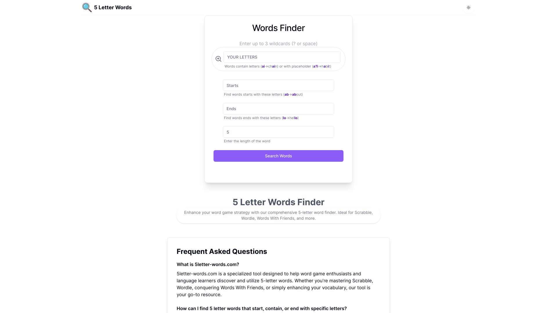 5letter Words网页截图,5letter Words网页快照