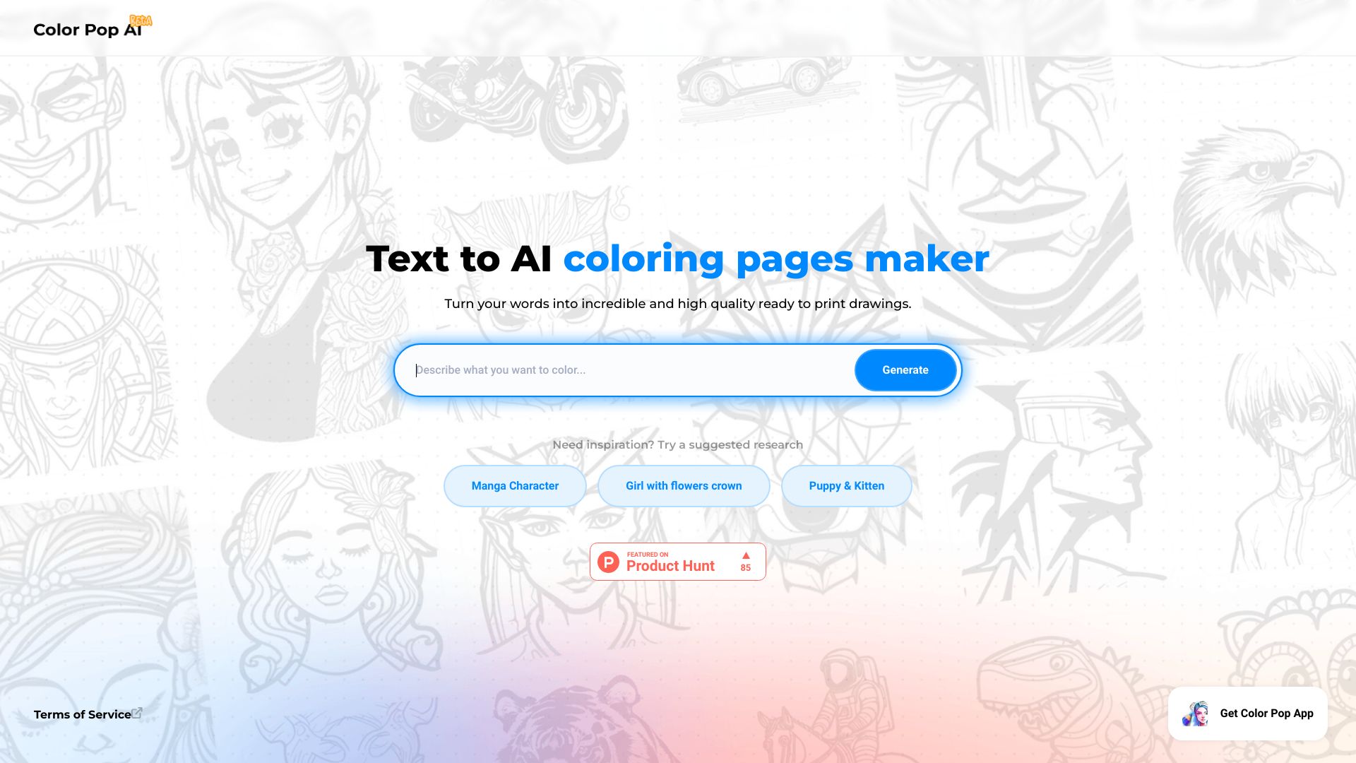Color Pop – Coloring powered by AI网页截图,Color Pop – Coloring powered by AI网页快照