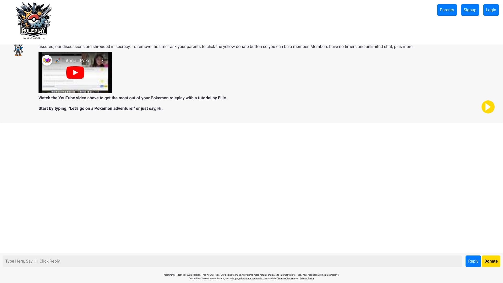 Roleplay Pokemon A.I.网页截图,Roleplay Pokemon A.I.网页快照