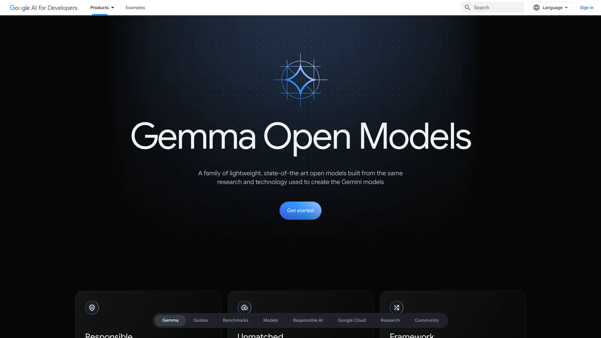 Gemma Open Models by Google网页截图,Gemma Open Models by Google网页快照