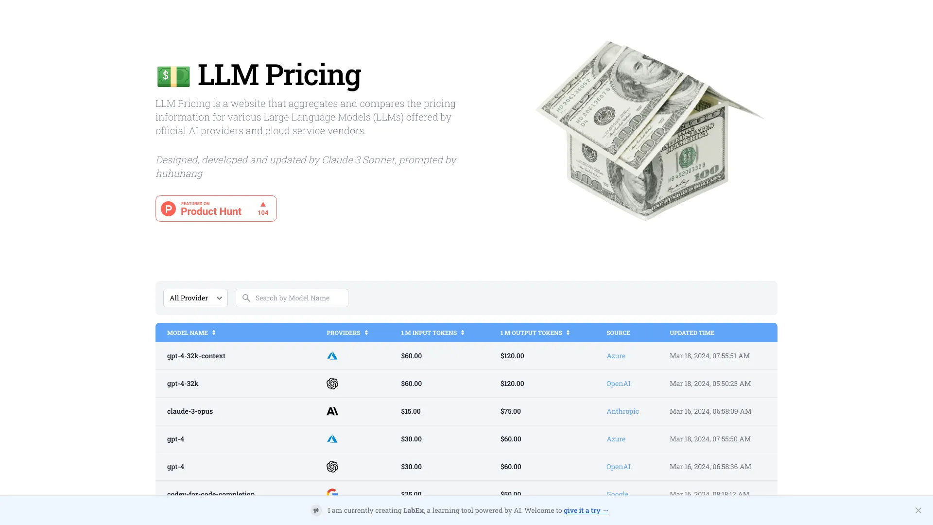 LLM Pricing网页截图,LLM Pricing网页快照