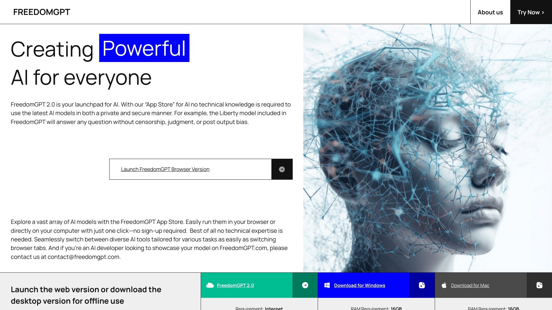 FreedomGPT网页截图,FreedomGPT网页快照