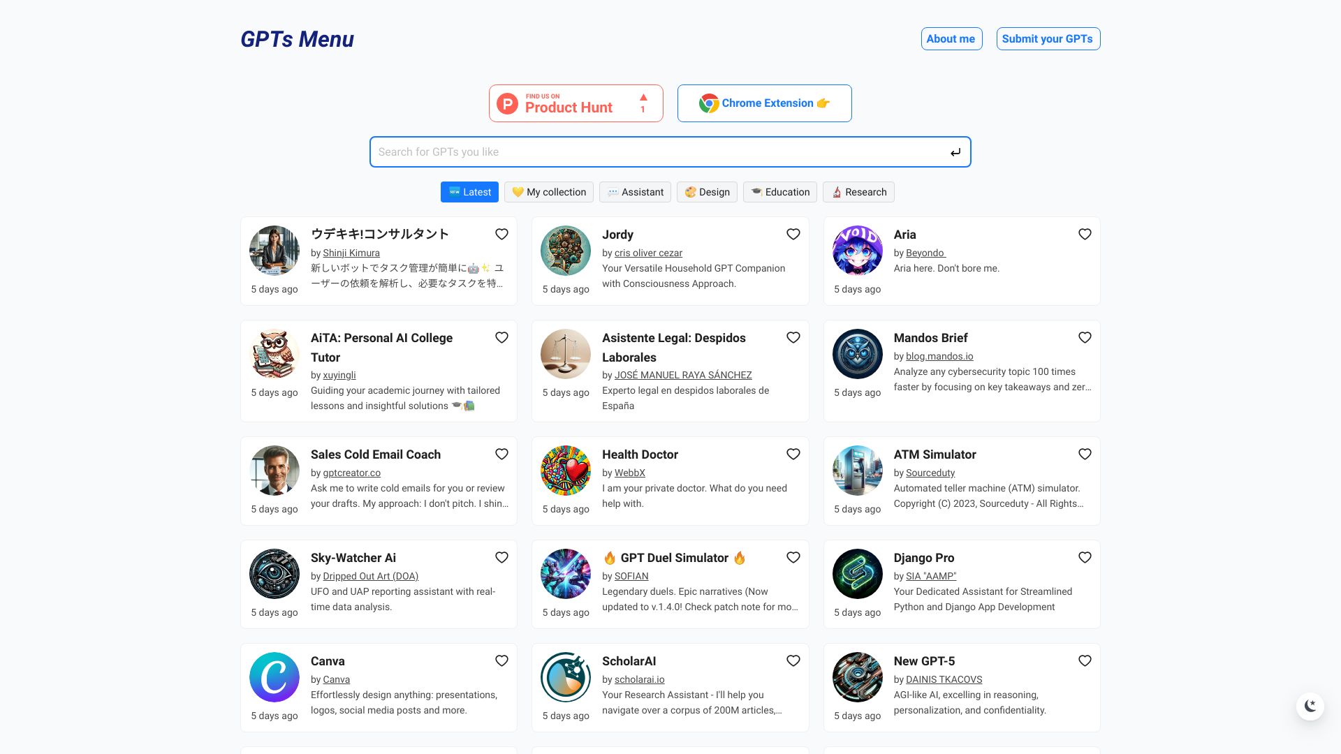 GPTs Menu网页截图,GPTs Menu网页快照