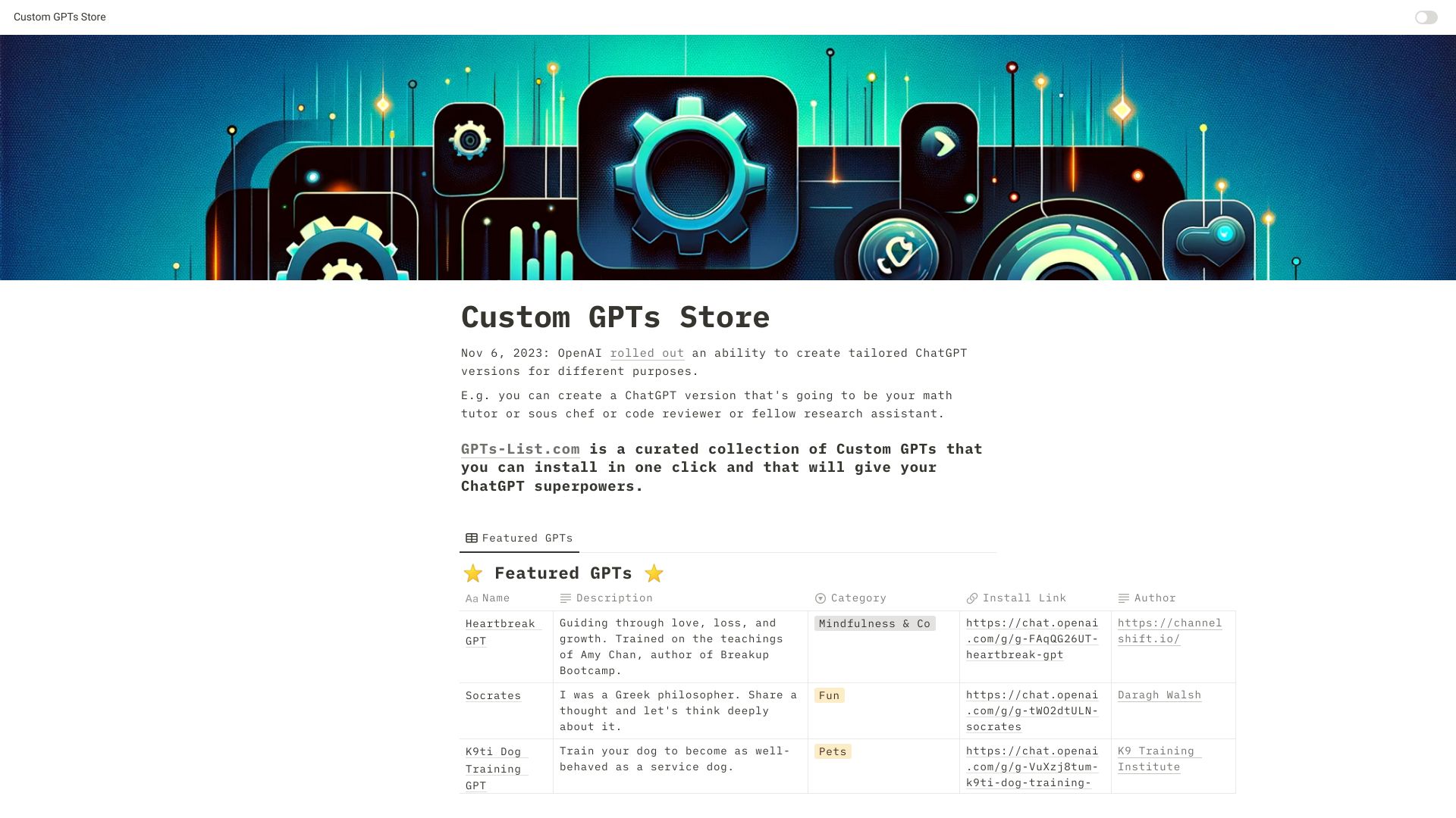 Custom GPTs Store网页截图,Custom GPTs Store网页快照