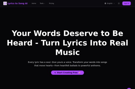 Lyrics to Song AI网页截图,Lyrics to Song AI网页快照