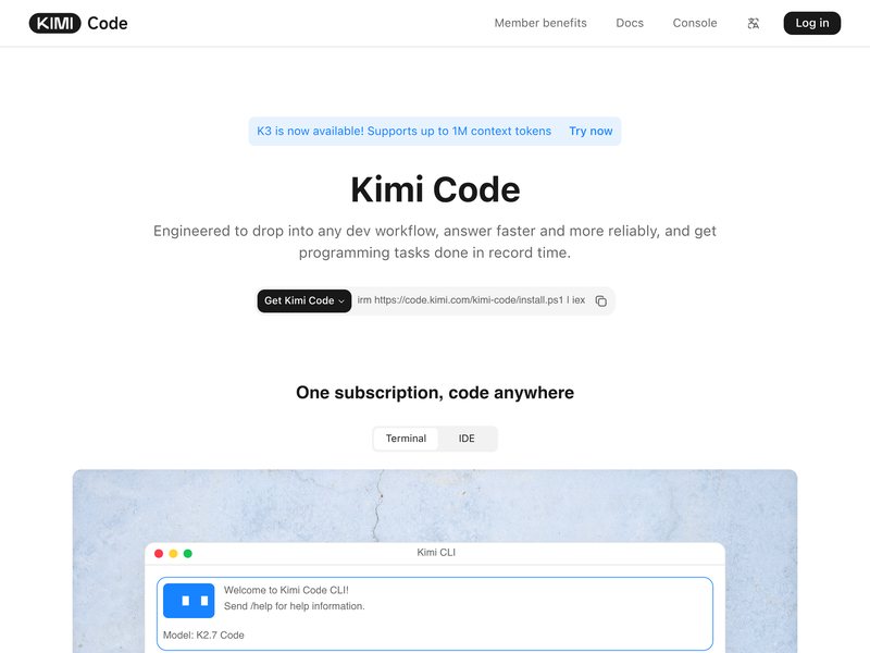 Kimi Code网页截图,Kimi Code网页快照
